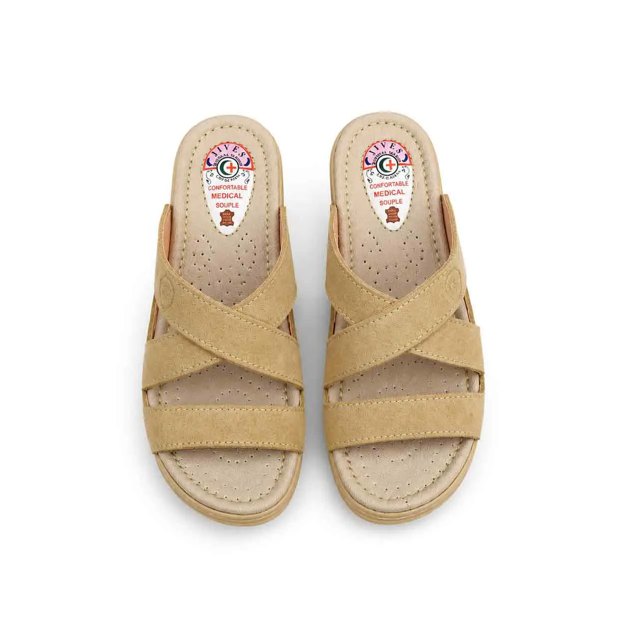 Sandale médicale Confort pour femme 502 beige daim miniature